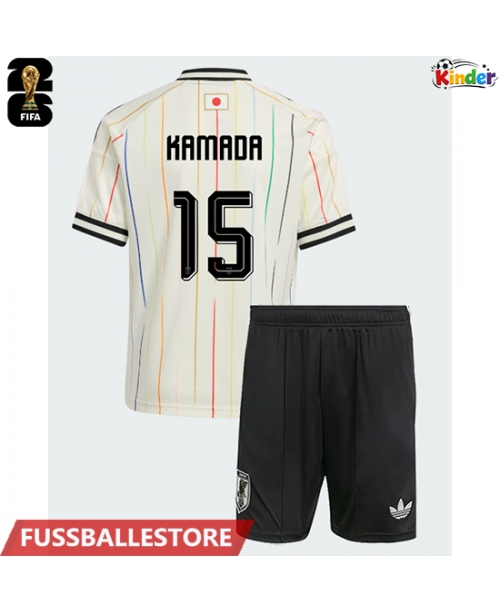 Günstige Japan Daichi Kamada #15 Auswärts Trikotsatzt Kinder WM 2026 Kurzarm (+ Kurze Hosen)